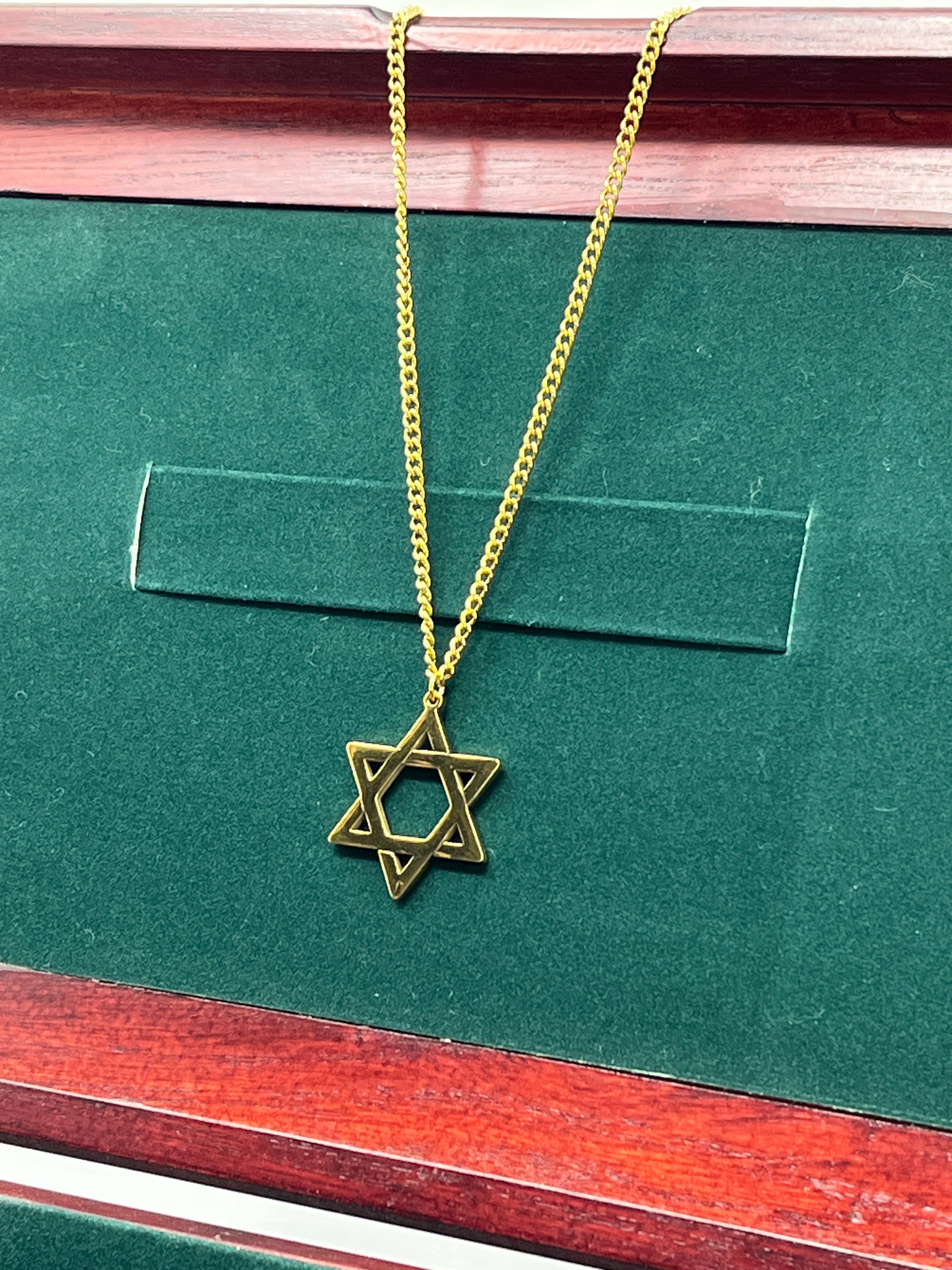 Star of David Necklace - Gold Stainless Steel Chain 24 Inch