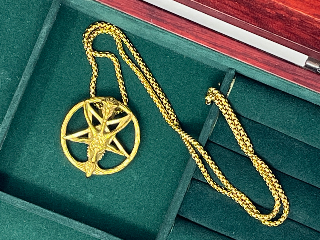 Baphomet Pendant Necklace - Gold Stainless Steel Chain 24 Inch