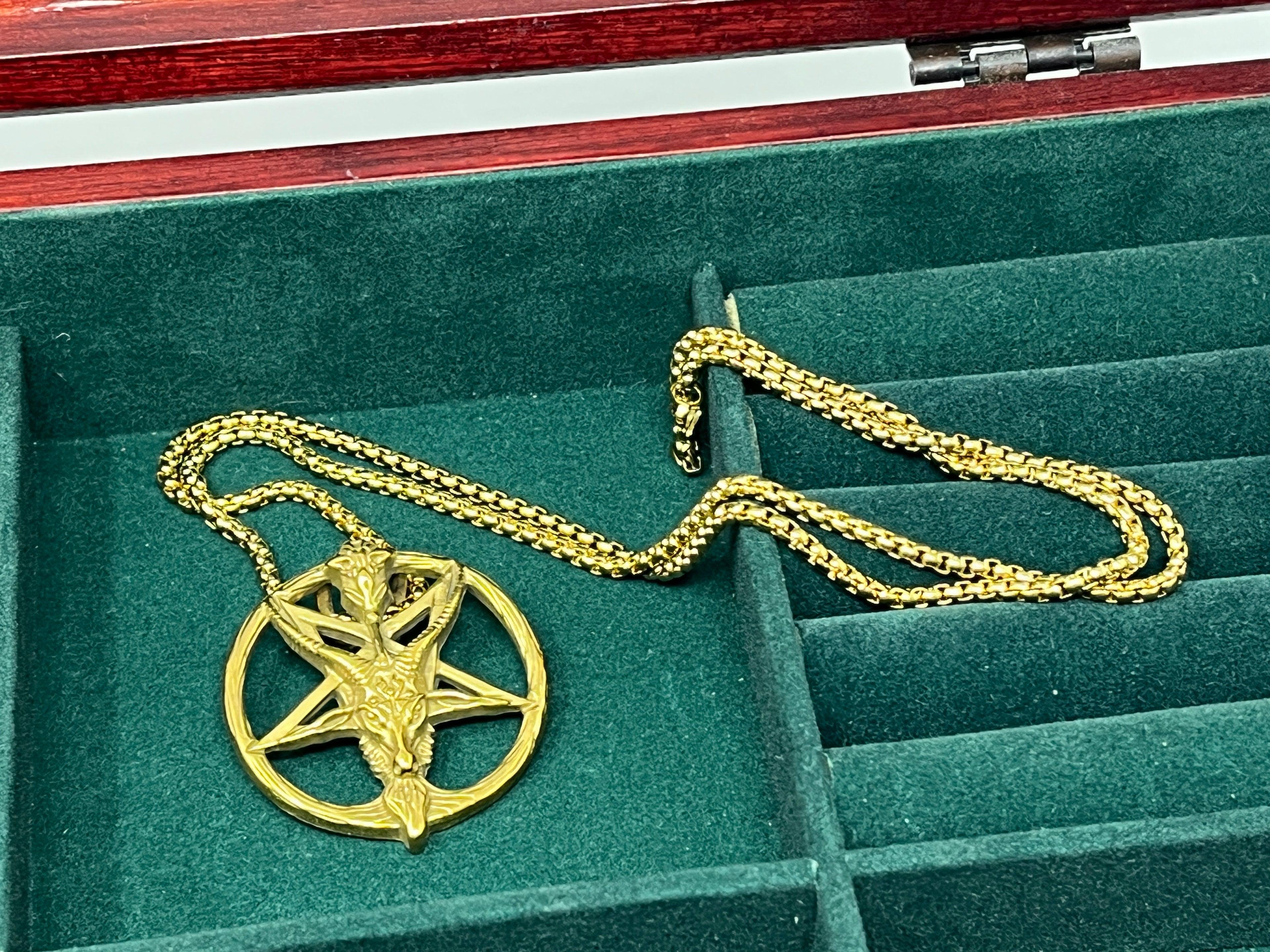 Baphomet Pendant Necklace - Gold Stainless Steel Chain 24 Inch