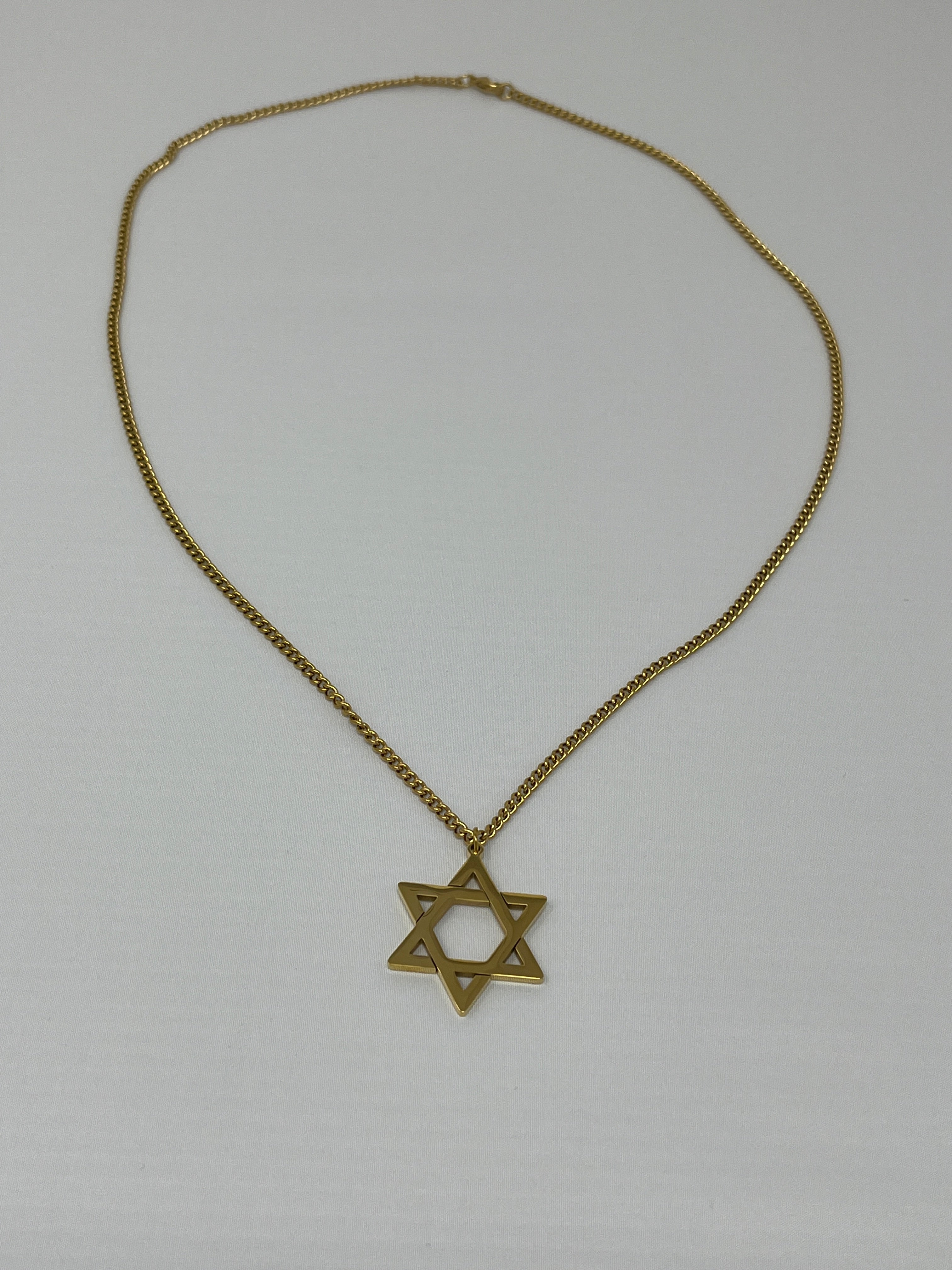 Star of David Necklace - Gold Stainless Steel Chain 24 Inch
