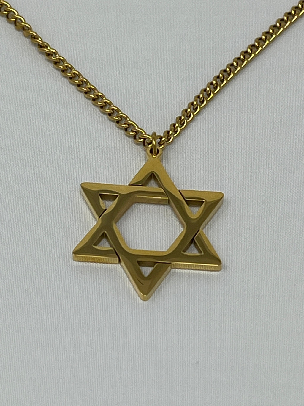 Star of David Necklace - Gold Stainless Steel Chain 24 Inch