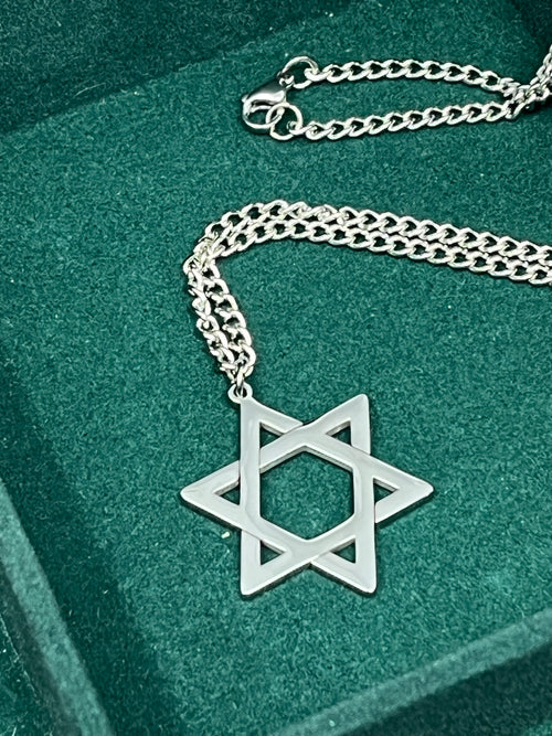 Star of David Necklace - Stainless Steel Chain 24 Inch
