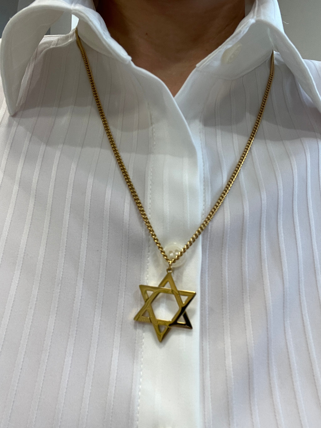 Star of David Necklace - Gold Stainless Steel Chain 24 Inch