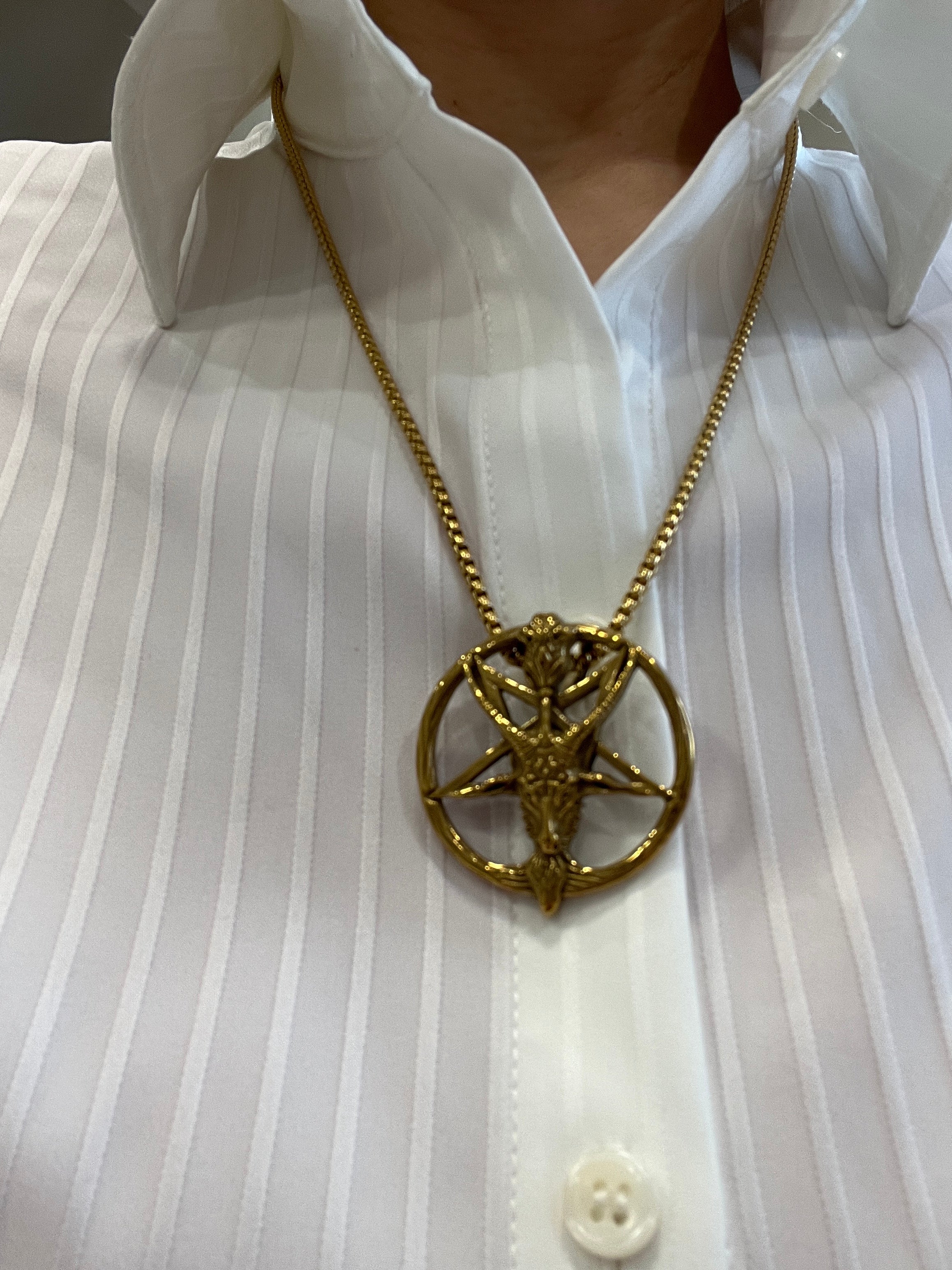 Baphomet Pendant Necklace - Gold Stainless Steel Chain 24 Inch