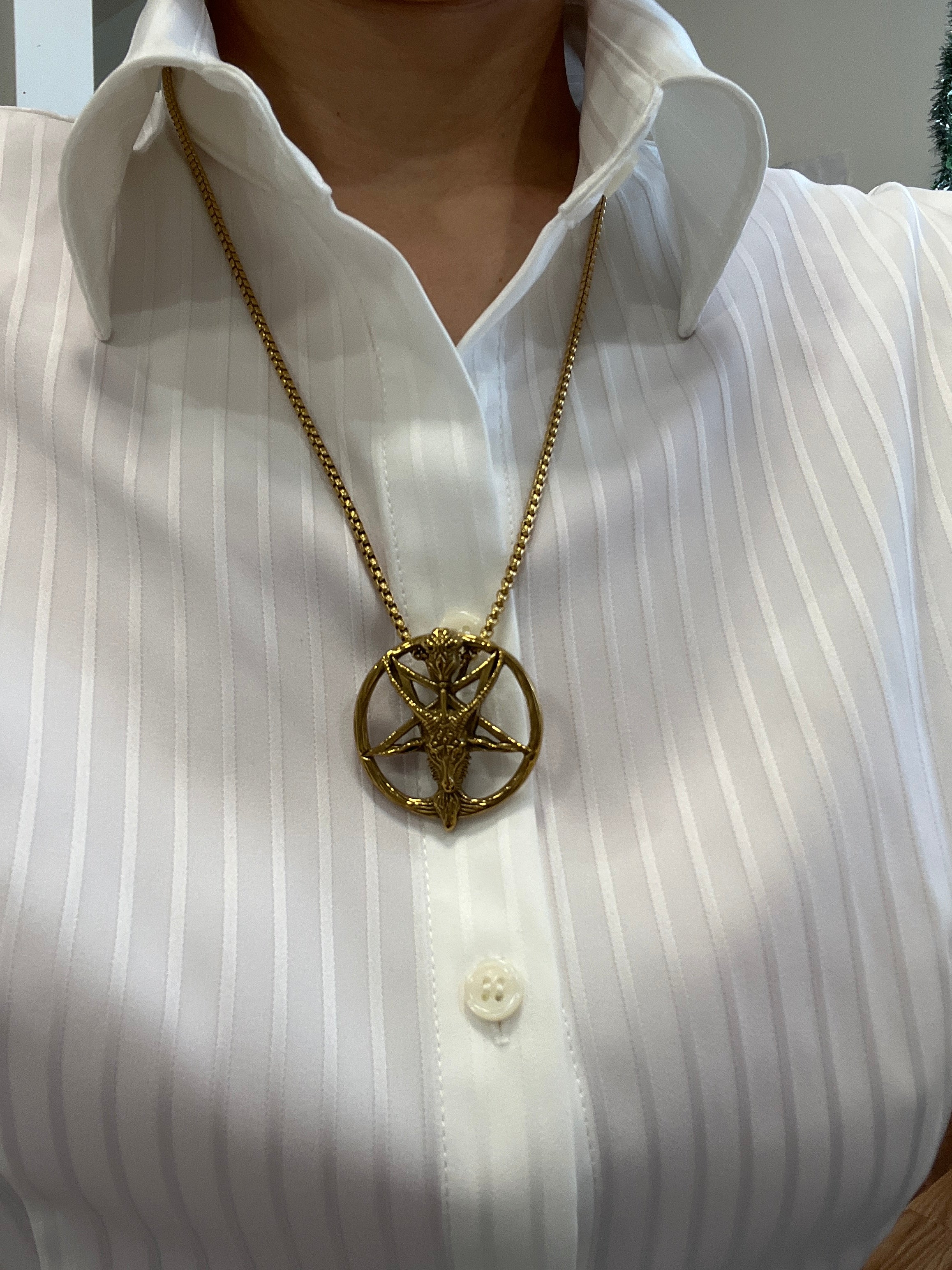 Baphomet Pendant Necklace - Gold Stainless Steel Chain 24 Inch