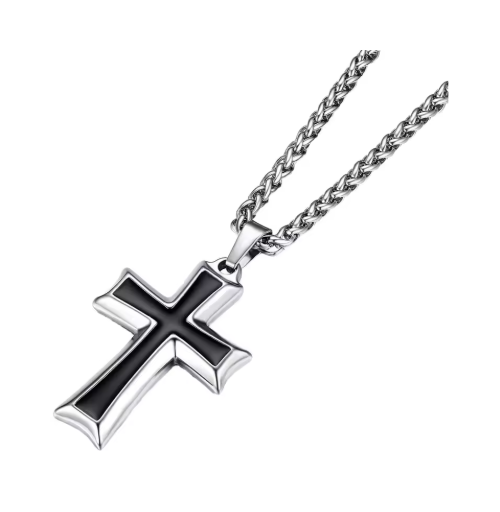Cross Pendant Necklace - Silver Stainless Steel Chain 24 Inch