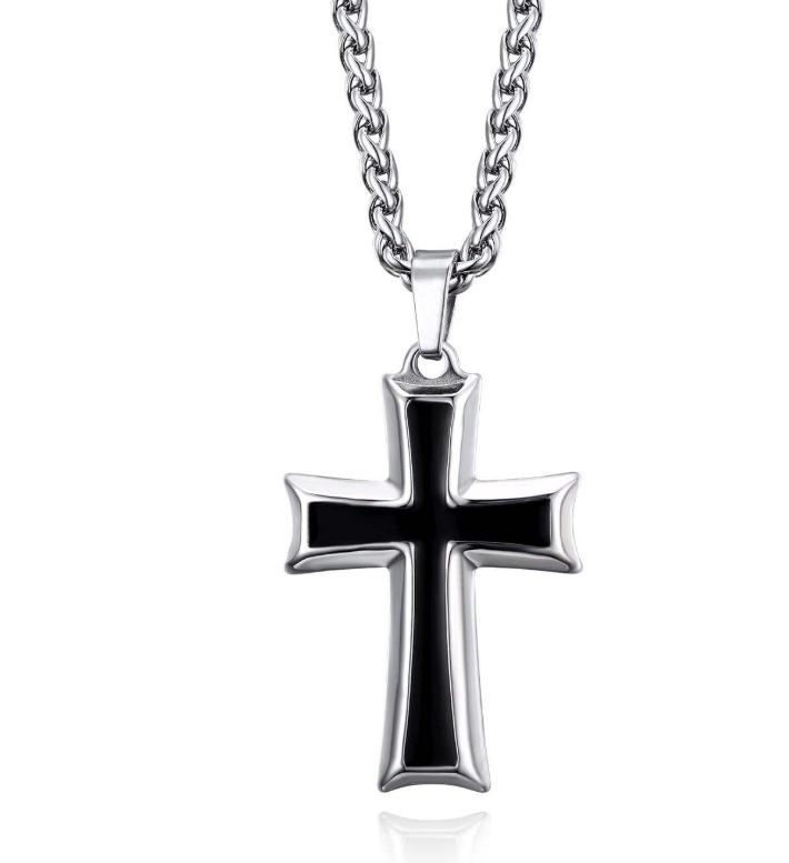 Cross Pendant Necklace - Silver Stainless Steel Chain 24 Inch