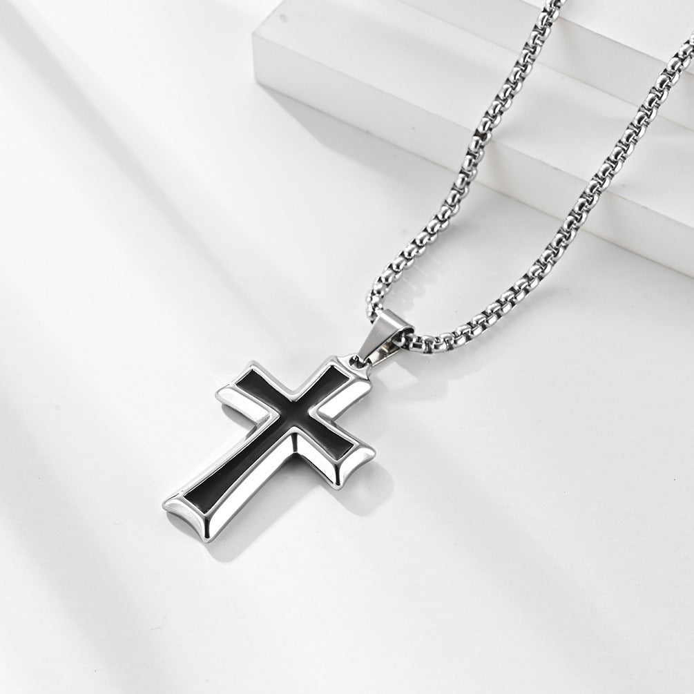 Cross Pendant Necklace - Silver Stainless Steel Chain 24 Inch