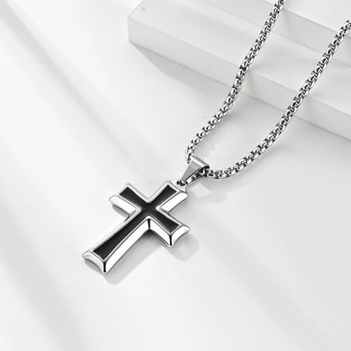 Cross Pendant Necklace - Silver Stainless Steel Chain 24 Inch